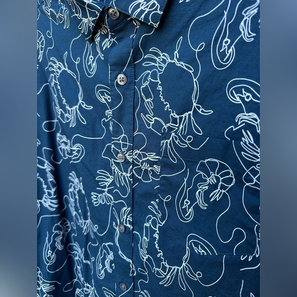Southern Proper Mens Blue and White Short Sleeve Crab Button Down Size Large - Picture 7 of 10